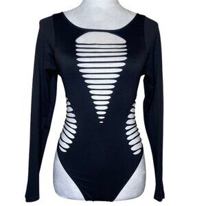 Roma Concept Women's Black Sexy Cutout Long Sleeve Bodysuit Sz Sm/Med